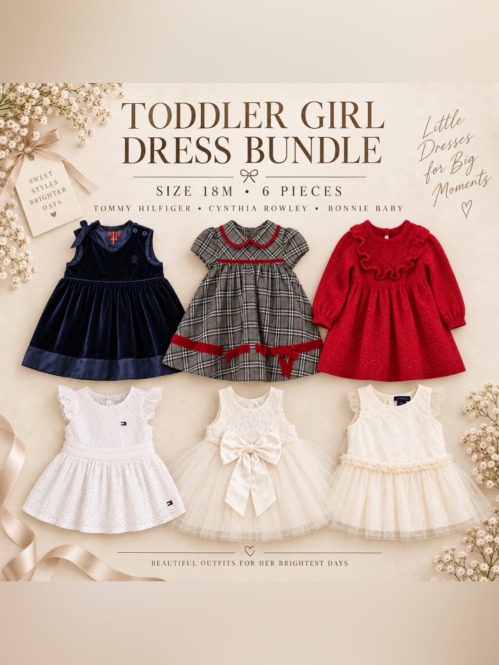 Toddler Girl 18M Dress Bundle 6PC Tommy Hilfiger Cynthia Rowley Bonnie Baby
